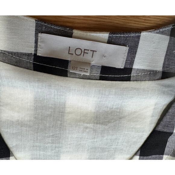 Loft | Black White Gingham Plaid Cotton Button Puff Sleeve Dress | Size 12T - Picture 13 of 14